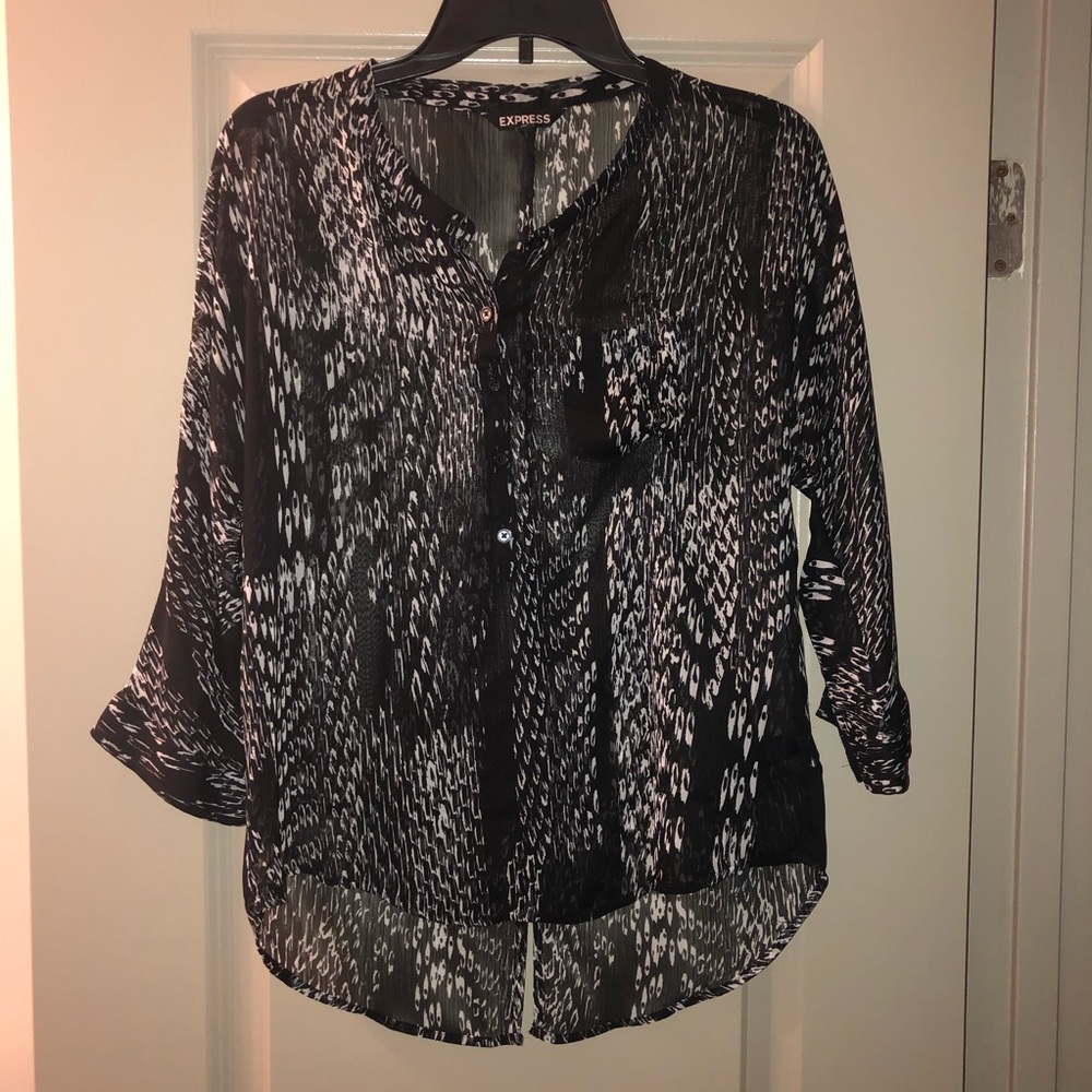Express Sheer Black & White Button Down - XS
